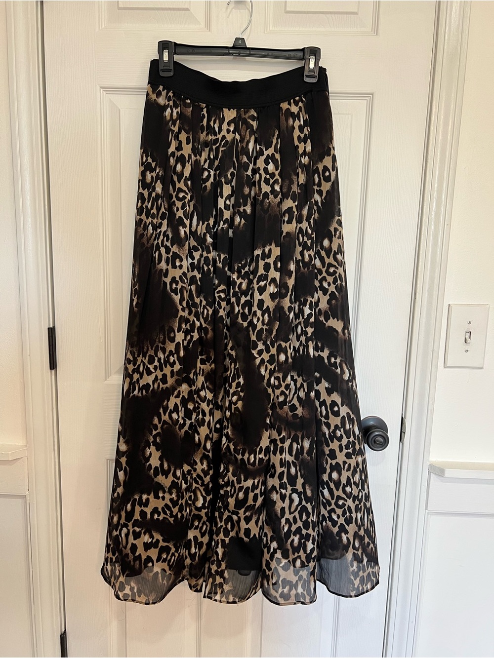 White House Black Market Leopard Print Chiffon Maxi Skirt - Black and Tan
